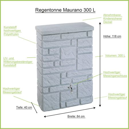 Regentonne Maurano grau 300 Liter Erklärbild