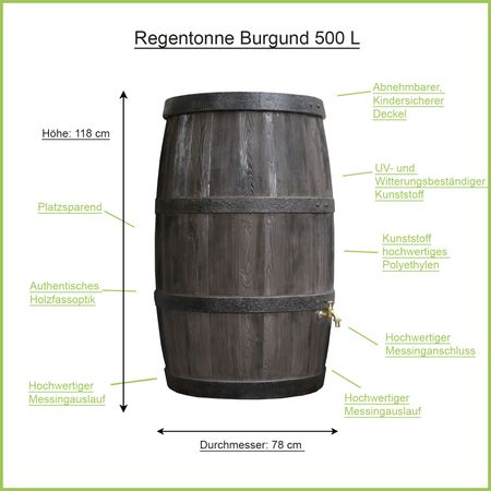 Regentonne Burgund braun 500 Liter Erklärbild