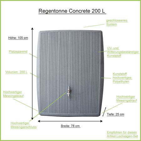 Regentonne Concrete grau 200 Liter Erklärbild