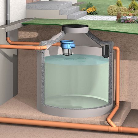 Betonzisterne mit Abd. 5 to. für die Gartenbewässerung Illustration