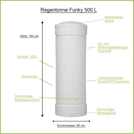 Regensäule White Water weiss 500 Liter Erklärbild