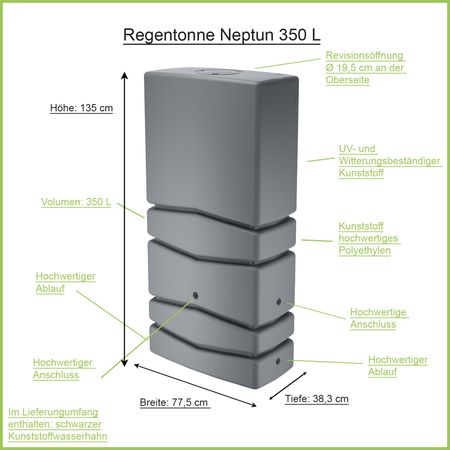 Regentonne Neptun grau 350 Liter Erklärbild