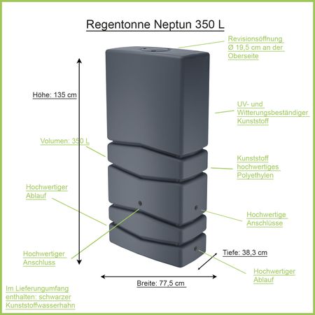 Regentonne Neptun anthrazit 350 Liter Erklärbild