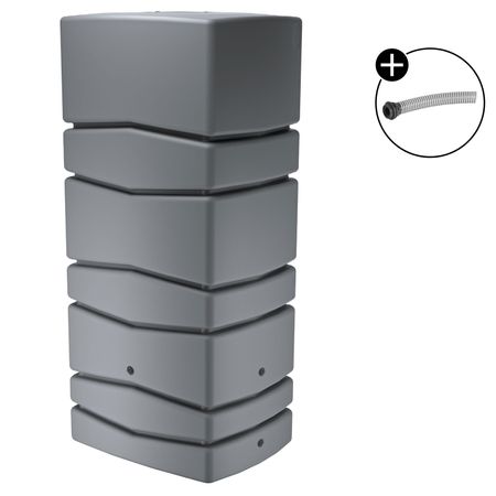 Regentonne Neptun grau 650 Liter mit Anschluss-Set 32 mm