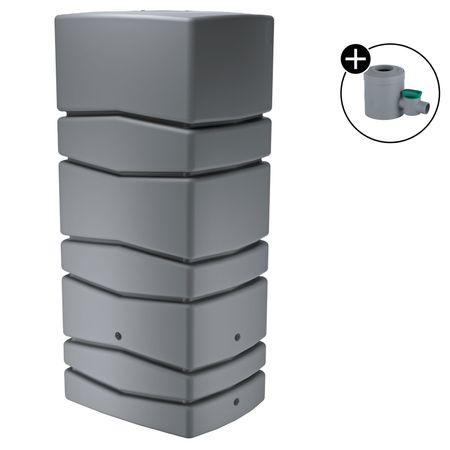 Regentonne Neptun grau 650 Liter mit Regensammler mit Hahn grau