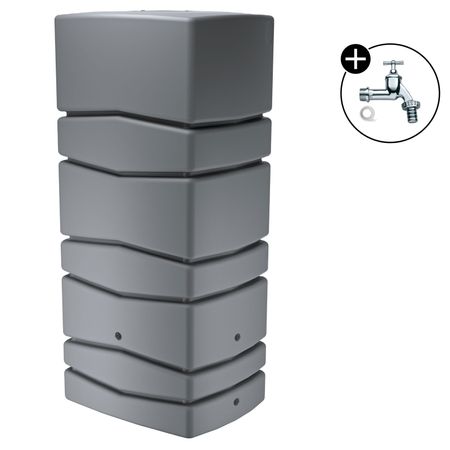 Regentonne Neptun grau 650 Liter mit Wasserhahn chrom
