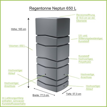 Regentonne Neptun grau 650 Liter Erklärbild