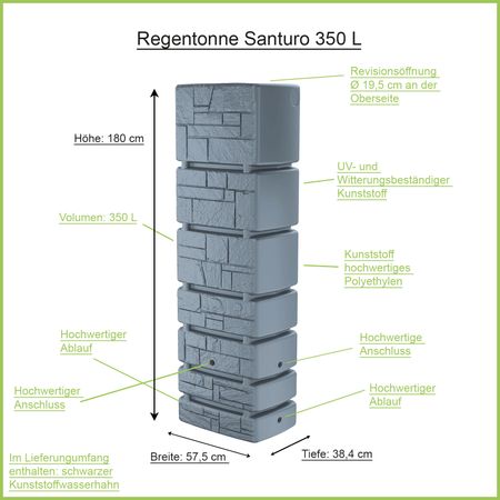 Regentonne Santuro grau 350 Liter Erklärbild
