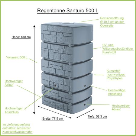 Regentonne Santuro grau 500 Liter Erklärbild