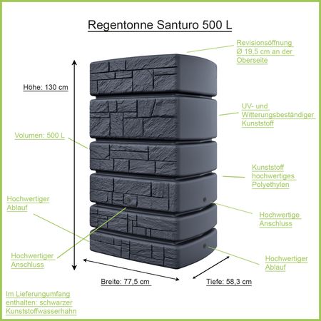 Regentonne Santuro anthrazit 500 Liter Erklärbild