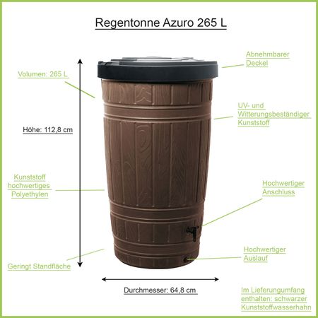 Regentonne Azuro braun 265 Liter Erklärbild