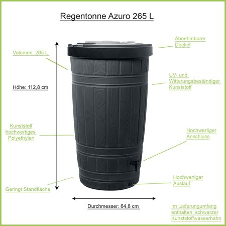 Regentonne Azuro schwarz 265 Liter Erklärbild