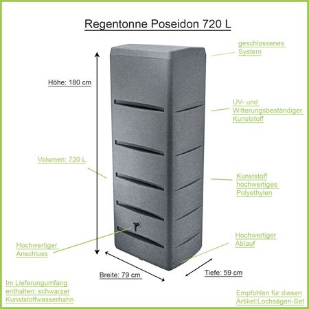 Regentonne grau POSEIDON 720 Liter Erklärbild