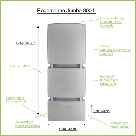 Regentonne eckig Jumbo platin 800 Liter Erklärbild