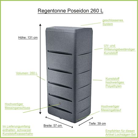 Regentonne grau POSEIDON 260 Liter Erklärbild