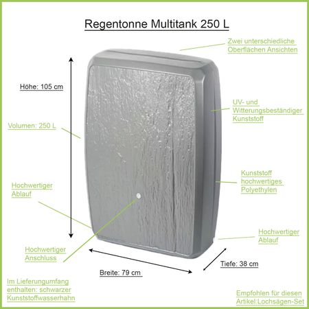 Regentonne Multitank grau 250 Liter Erklärbild