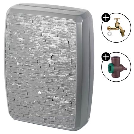 Regentonne Multitank grau 250 Liter mit Wasserhahn messing und Regensammler Inox braun 