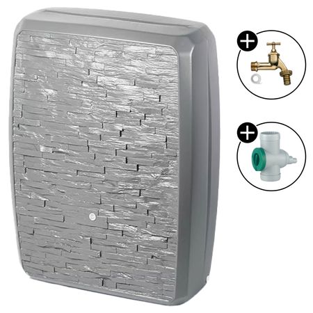 Regentonne Multitank grau 250 Liter mit Wasserhahn messing und Regensammler Inox grau 