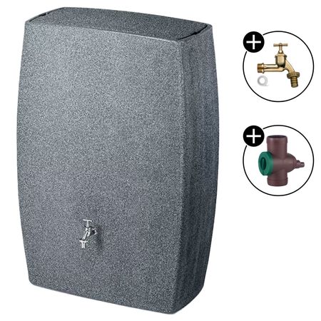 Regentonne granit Pietra 720 Liter mit Wasserhahn messing und Regensammler Inox braun 