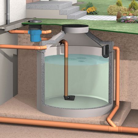 Betonzisterne Terra mit Abd. 5 to. Erdfilter INOX für Haus und Garten Illustration