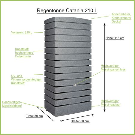 Florantia Regentonne Catania grau 210 Liter Erklärbild