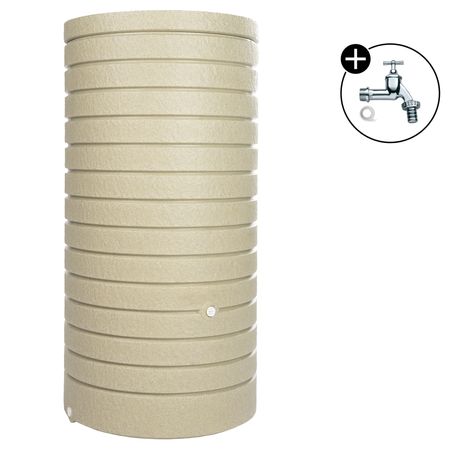Florantia Regentonne Aversa sandstein 270 Liter mit Wasserhahn chrom