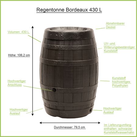 Regentonne Bordeaux braun 430 Liter Erklärbild