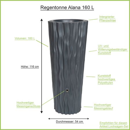 Regentonne anthrazit ALANA 160 Liter Erklärbild