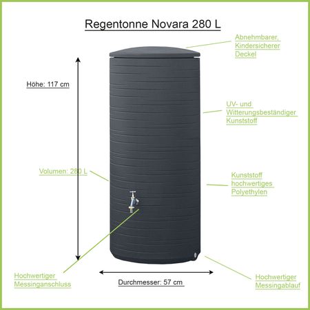 Regentonne anthrazit NOVARA 280 Liter Erklärbild
