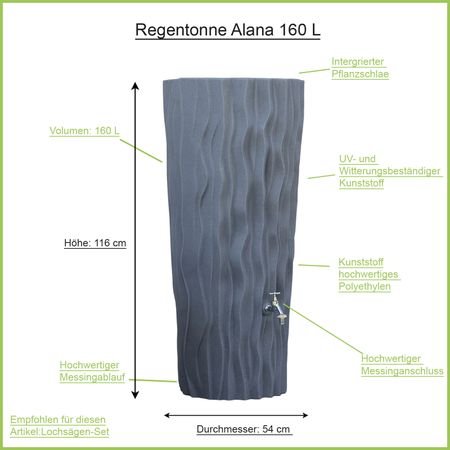 Regentonne grau ALANA 160 ohne Erklärbild