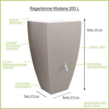 Regentonne eckig Modena taupe 200 Liter Erklärbild