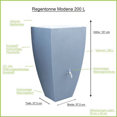 Regentonne Modena grau 200 Liter Erklärbild