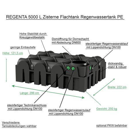 REGENTA 5000 L Zisterne Flachtank Regenwassertank PE Beschreibung