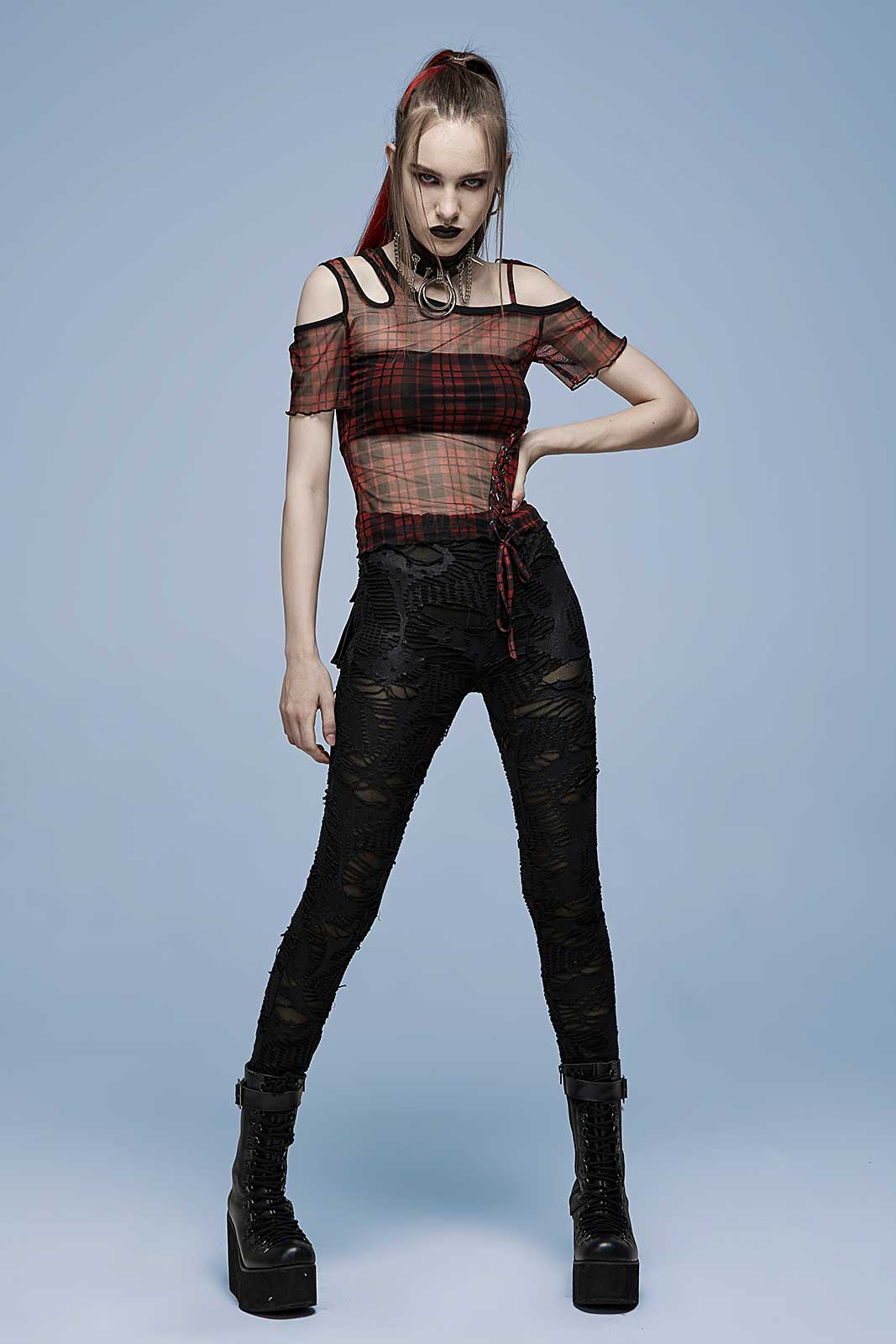 PUNK RAVE Tartan Mesh Top Red  ANDERSARTIG - Gothic Fashion &  Extraordinary Lifestyle