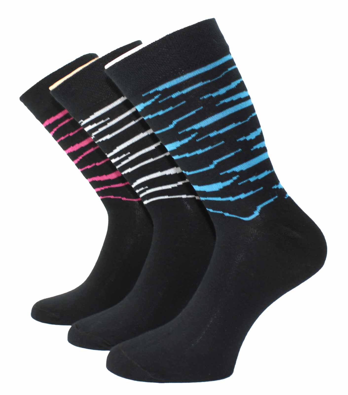 Shimasocks Tolle Damen Socken mit Ringelmuster 3er Pack gekettelt mit Piqueerand - schwarz