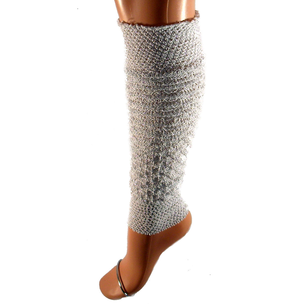 Shimasocks Kinderstulpen Legwarmer ca. 40 cm weiß mit Metallfaden