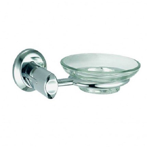 Badezimmer Seifenschale massives Edelmessing verchromt Echtglas 26259