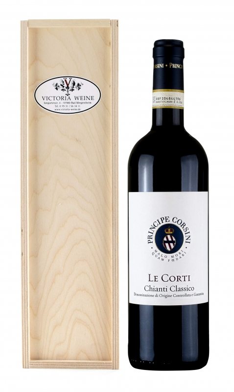 Geschenkpackung Chianti Classico „Le Corti” Principe Corsini in Geschenkkiste (Holzkiste) Geschenkpackung Chianti Classico „Le Corti” Principe Corsini in Geschenkkiste (Holzkiste)
