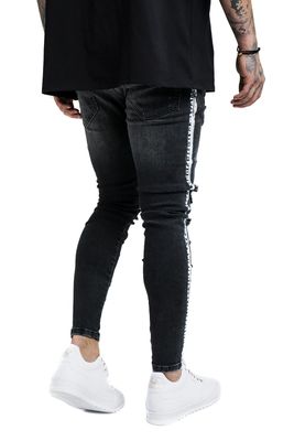 SikSilk Herren Jeans KNEE BURST PAINT SS-13918 Mittelblau Midstone