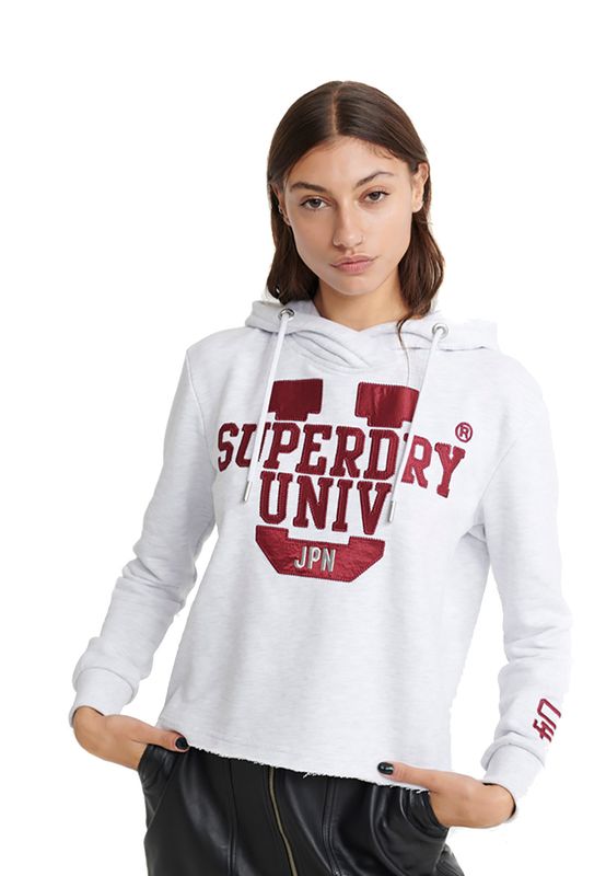 Superdry Sweater Damen SUPER UNI APP COLLEGE CROP HOOD Ice Marl Ansicht