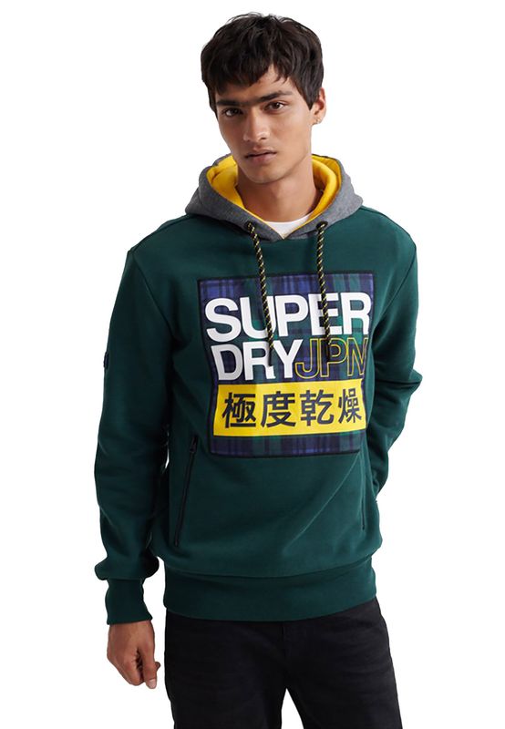 Superdry Sweater Herren CRAFTED CHECK CONTRAST Pine Grün Ansicht