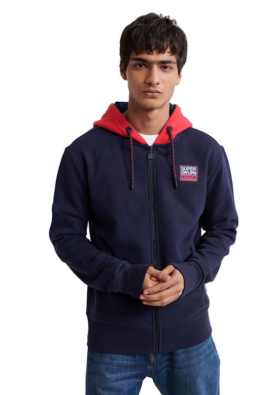 Superdry Zipper Herren CRAFTED CHECK ZIP HOOD Darkest Navy Ansicht