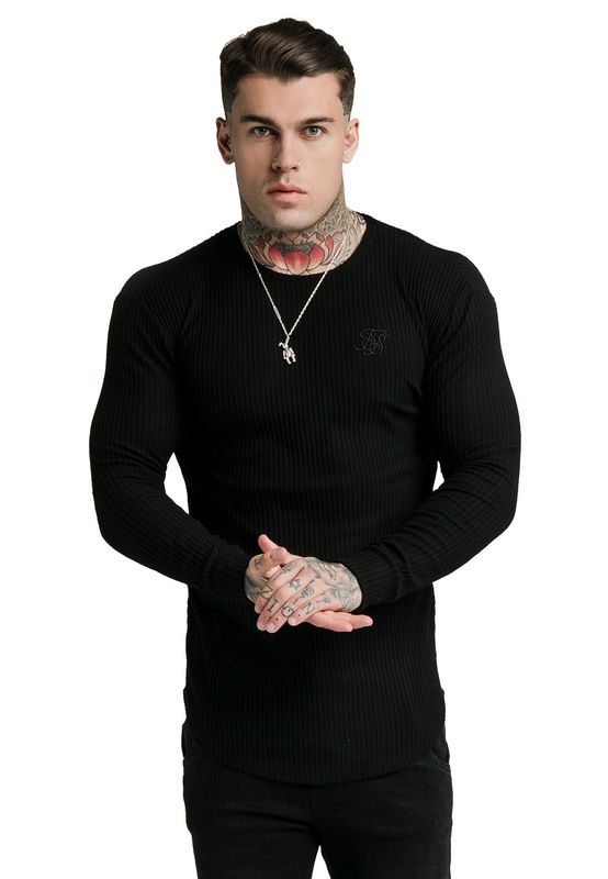 SikSilk T-Shirt Herren L/S BRUSHED RIB KNIT GYM TEE SS-15917 Black Ansicht