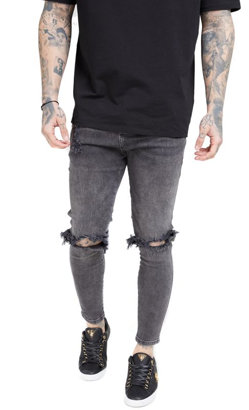 SikSilk Jeans Herren SKINNY DISTRESSED SLICE KNEE DENIM SS-16059 Dark Grey Ansicht