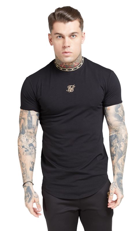 SikSilk T-Shirt Herren TAPE COLLAR GYM TEE SS-15757 Schwarz Ansicht