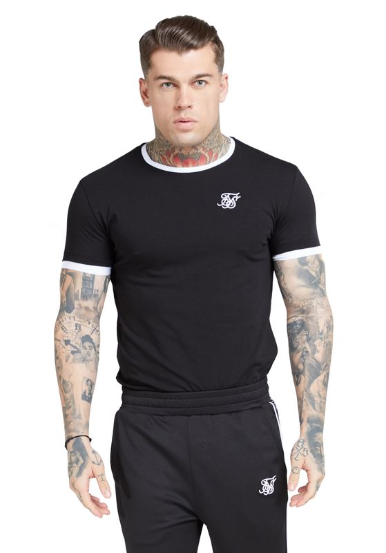SikSilk T-Shirt Herren S/S Inset Straight Hem Ringer Gym Tee SS-15762 Schwarz Ansicht
