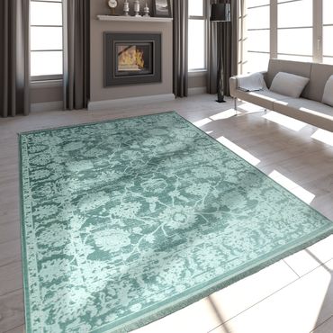 Living Room Rug Acrylic Yarn Vintage Look Fringes 3d Classic Mint Fringes Rug Satin Look Mint Green