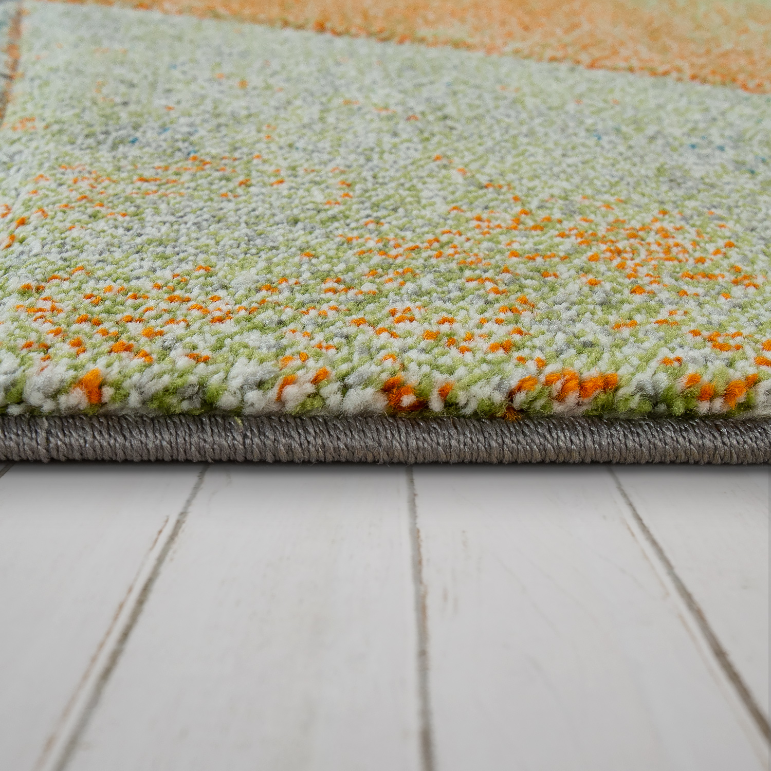 Wohnzimmer Teppich Blau Orange Bunt Dreieck Muster 3-D Look Bunt Robust Kurzflor
