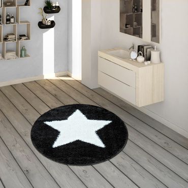 Badematte, Runder Kurzflor-Teppich Für Badezimmer Mit Sternen-Motiv In
