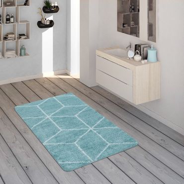 Badezimmer Teppich Shaggy Einfarbig Türkis | TeppichCenter24